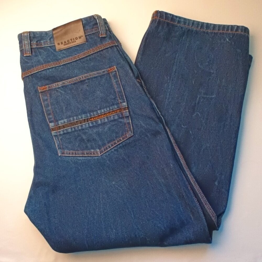 Kenneth Cole Men Relaxed Straight Leg Workwear Denim Jean Size 36/32 Dark Indigo